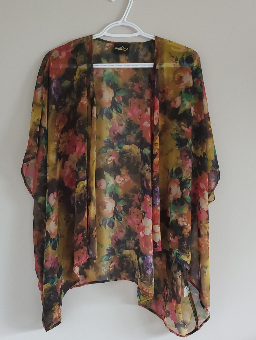 audrey Floral Sheer Kimono Duster Cover Up Black, Pink & Green Gipsy Artsy Boho